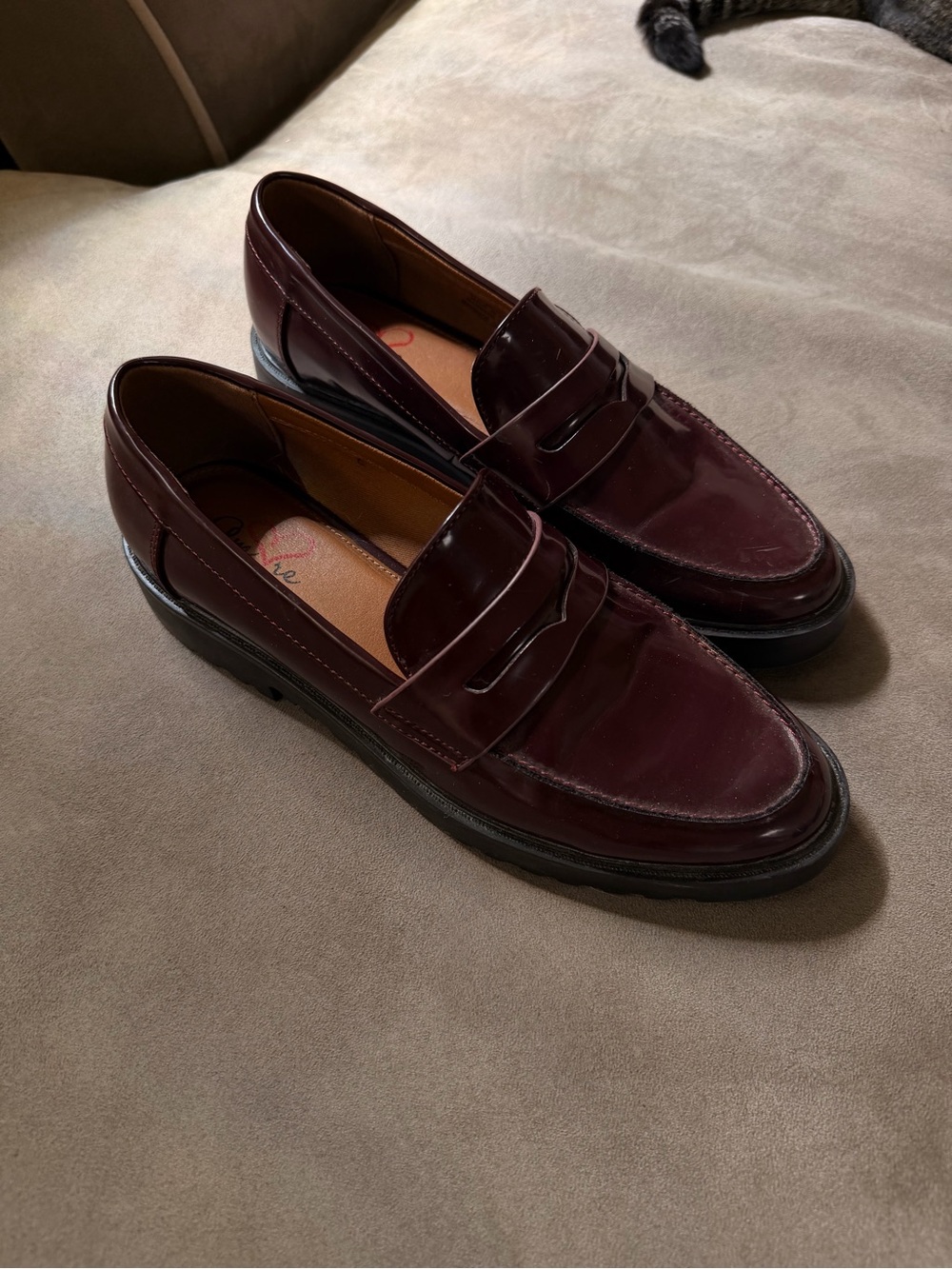 Mi Amore Women's Burgundy Slip-On Penny Loafers